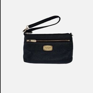 Michael Kors Black Pebbled Leather Wristlet with Gold Hardware